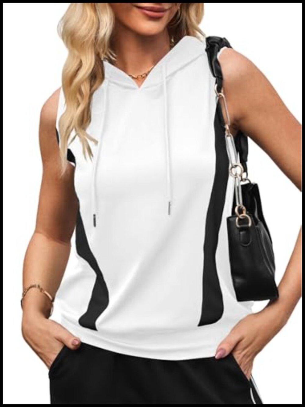 Sleeveless Hooded Tank Top Color Block Workout Women's Activewear